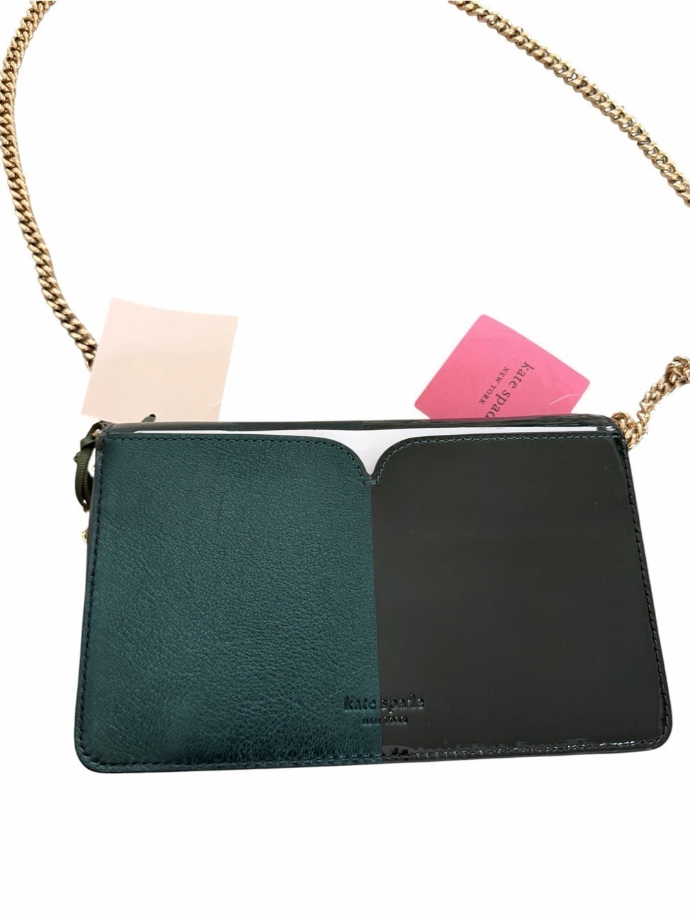 kate spade NWT Nicola Bi-Color Patent & Leather Deep Evergreen Chain Crossbody - Picture 3 of 9